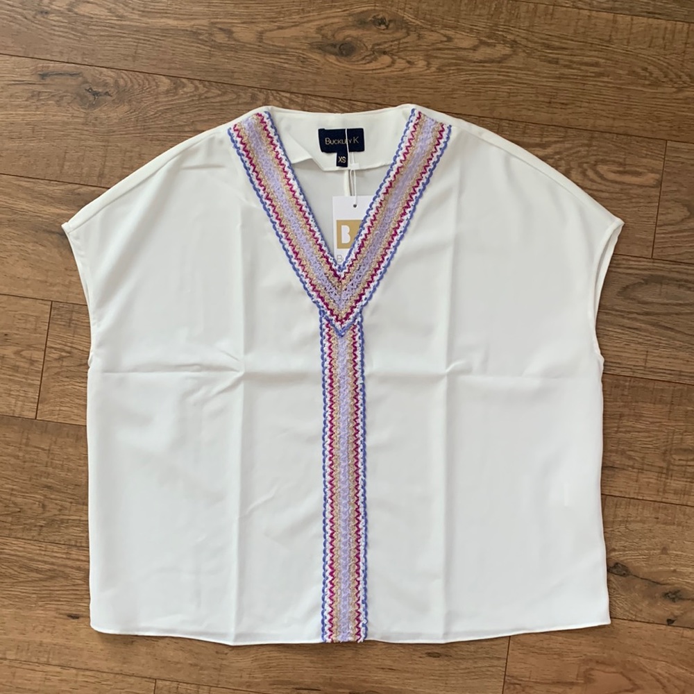 NWT Buckley K Ivory Short/Half Sleeve Top Crochet Trim Womens XS